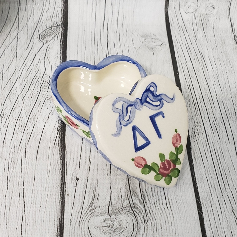 Vintage Delta Gamma Sorority Heart Jewelry Box,3"